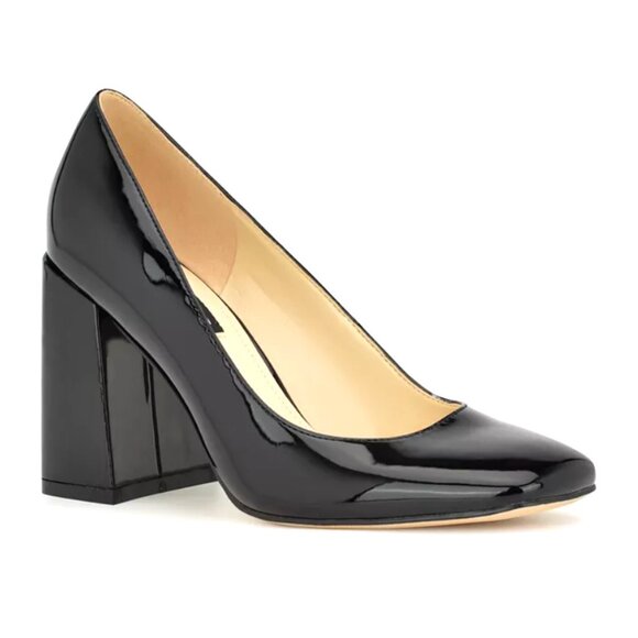 Nine West Shoes - Nine West Faux Black Patent Leather Block Heel Pump Size 7.5 NEW